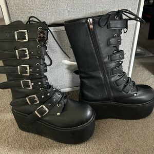 Black Platform Buckle Boots